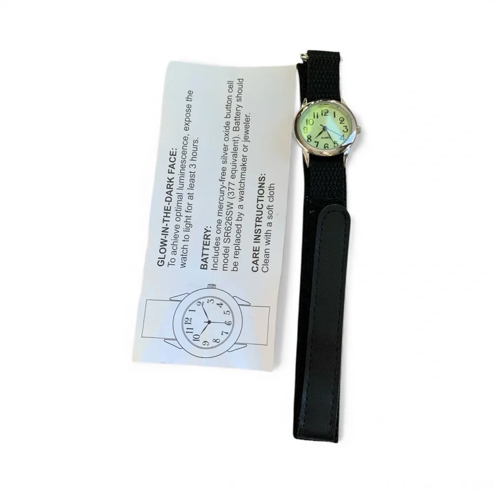 Black Strap Watch with Glow-in-the-Dark Face